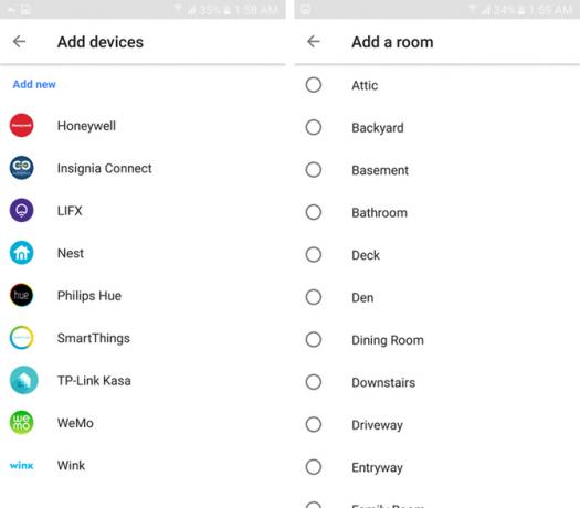 google assistant home control ajouter des appareils salle