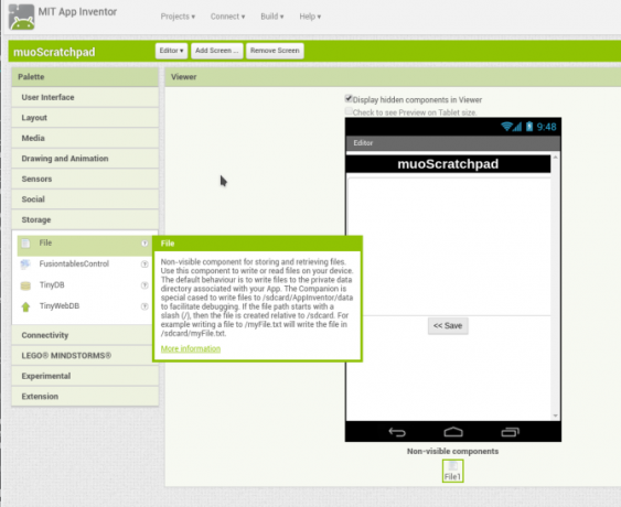 android create app appinventor screen2 stockage