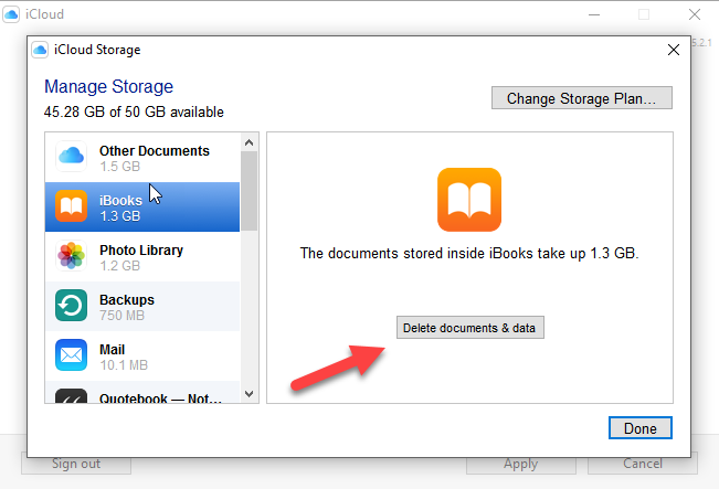 Capture d'écran du panneau de configuration iCloud Gérer le stockage