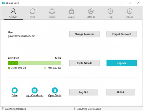 Capacité de stockage du compte utilisateur pCloud