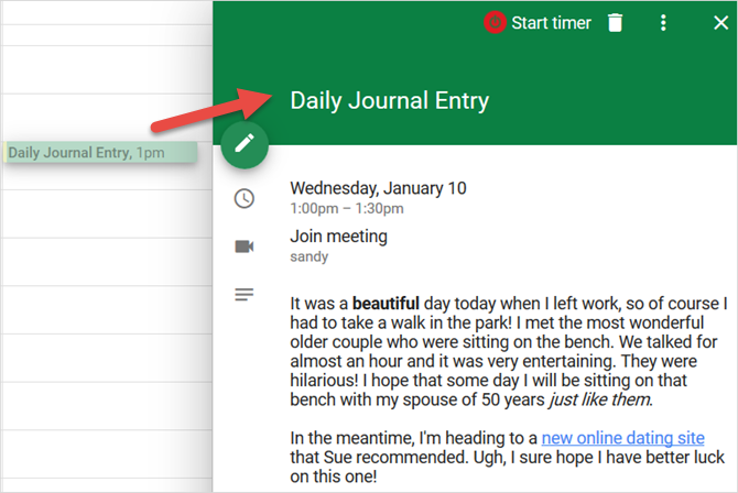 journal personnel google calendar