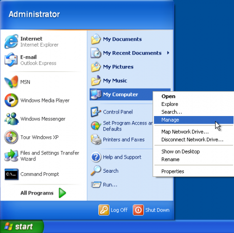 Windows XP Gérer l'ordinateur