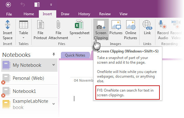 Écrêtage d'écran OneNote