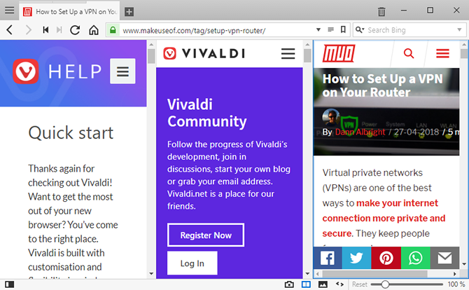 Conseils sur le navigateur Vivaldi - utilisez la vue fractionnée avec la mosaïque d'onglets