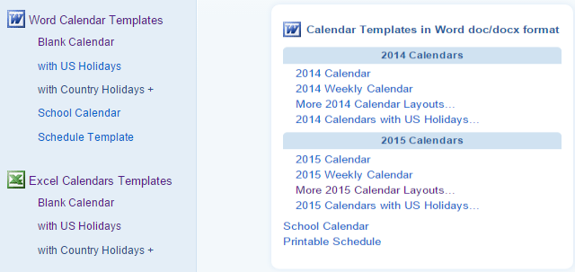 Modèles WinCalendar