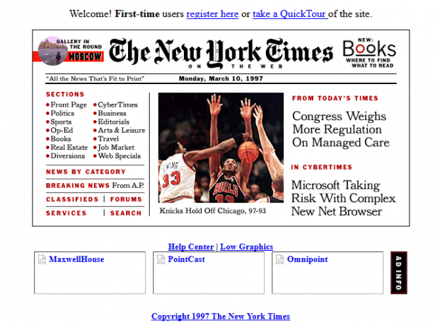 Capture d'écran du site Web du New York Times en 1997