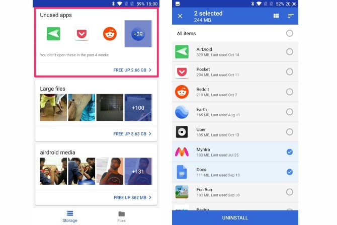 fonctionnalités de l'application google files go