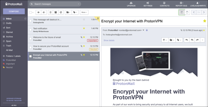 Interface Web ProtonMail