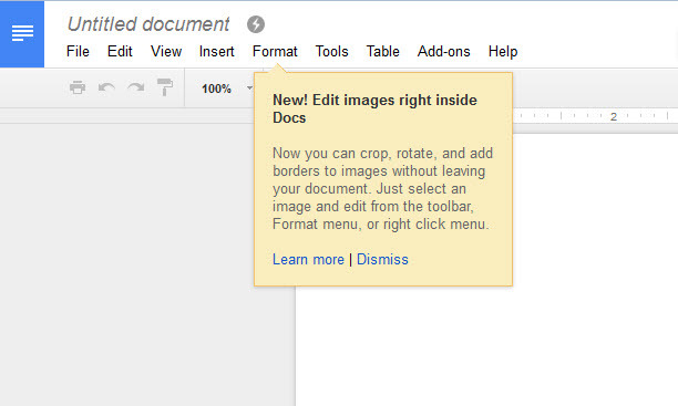 Fonction de recadrage de Google Docs