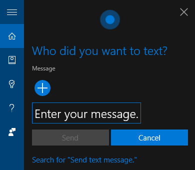 Message texte Cortana