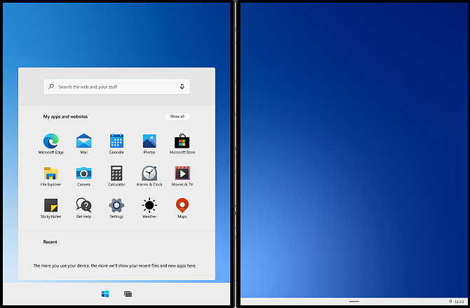 double écran de la page d'accueil de Windows 10x