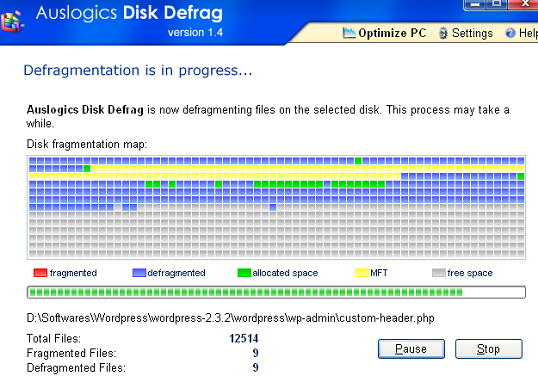 Défragmentation du disque Auslogics