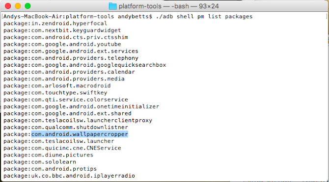 packages de liste adb android