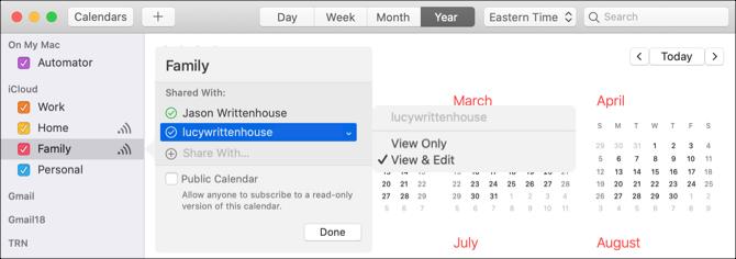 Calendrier de partage Mac Ajouter des personnes et des autorisations