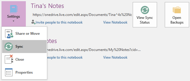 Notes de synchronisation OneNote