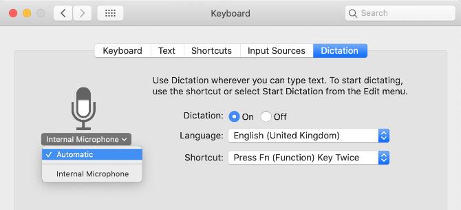 Sélection du microphone dans les préférences du système de dictée