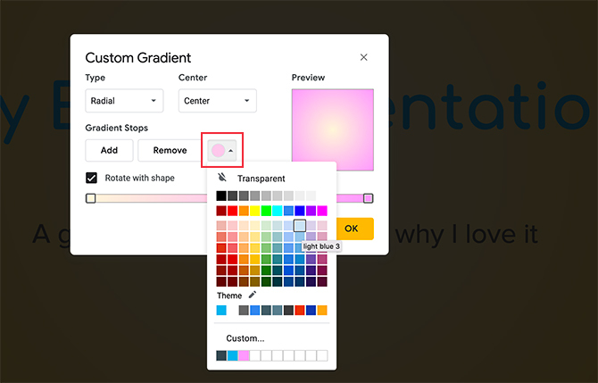 Gradient personnalisé Google Slides Change Color Stop