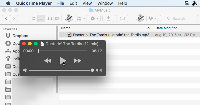 Cliquez sur Lecture dans l'application QuickTime Player sur Mac