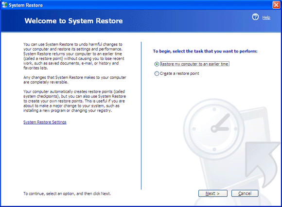 restauration du système Windows