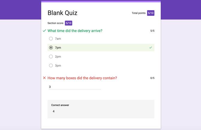 Résultats du questionnaire de classement automatique Google Forms