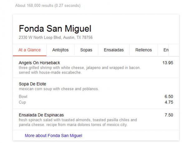 Recherche et menus Google