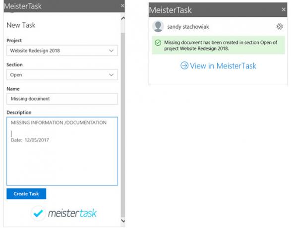 Complément de gestion de projet Outlook MeisterTask