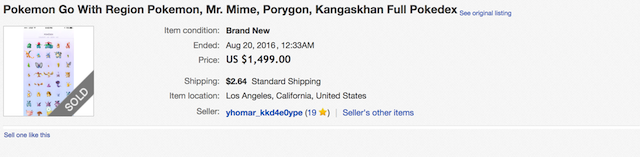 Vendre Pokemon Go sur Ebay