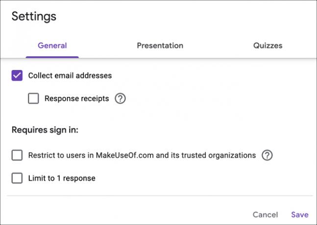 Google Forms collecte des e-mails