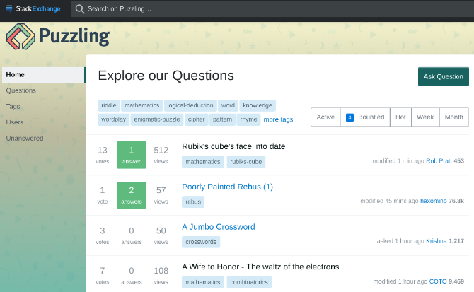 La communauté Puzzling de Stack Exchange est un forum pour les puzzlers avec certaines des énigmes et des énigmes les plus difficiles