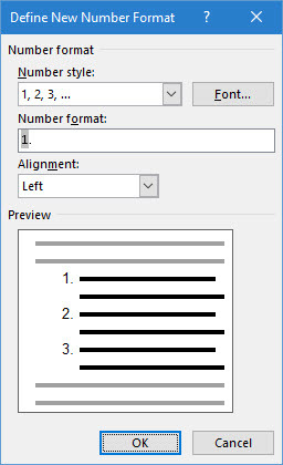 Format de la liste numérotée