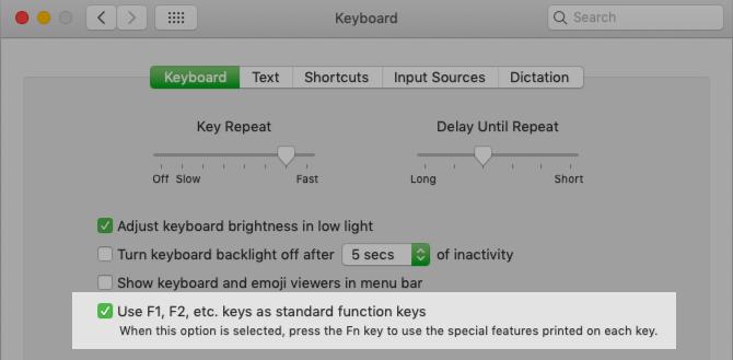 réglage macOS pour retourner la touche de fonction bahvior