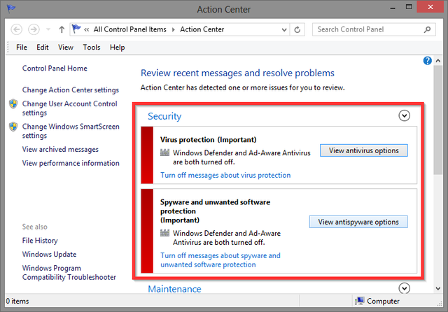 9 Windows Action Center - Problèmes de sécurité
