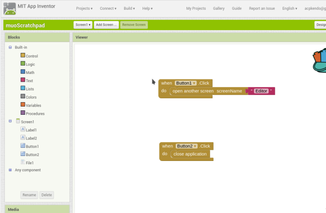 android create app appinventor screen1 blocks