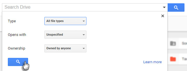 Utilisez les filtres Google Drive pour une recherche avancée.