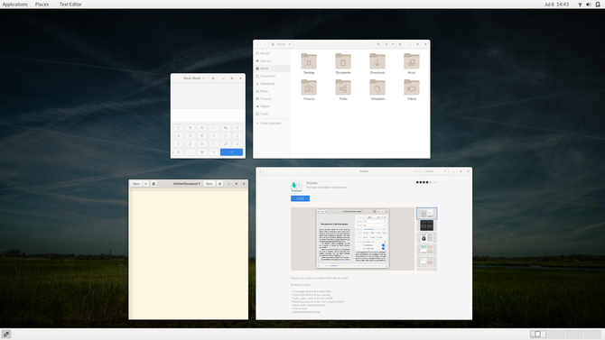 GNOME Classic affichant des fenêtres ouvertes