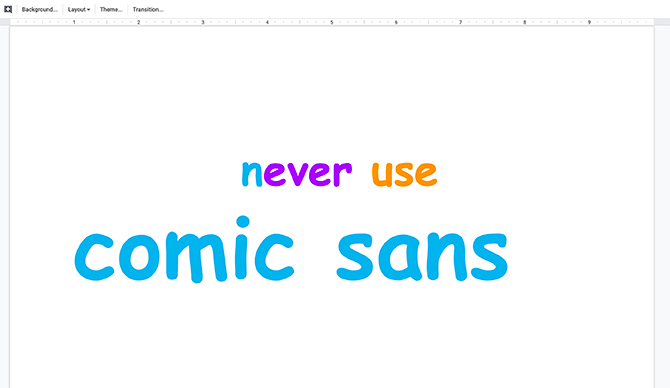 Ne faites jamais d'erreurs de conception dans Slideshow Comic Sans