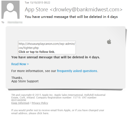 repérer des faux en ligne - Apple Phishing Email