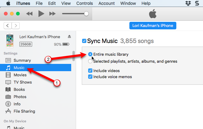Bibliothèque de musique de synchronisation iTunes