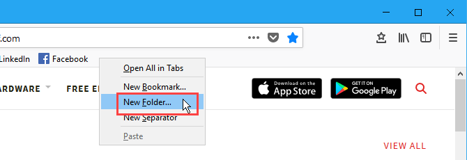 Créez un nouveau dossier de signets dans la barre des signets de Firefox