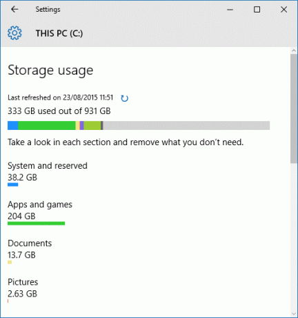 utilisation du stockage windows 10