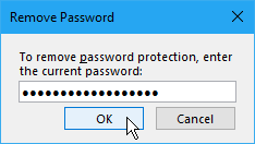Boîte de dialogue Supprimer le mot de passe dans OneNote 2016