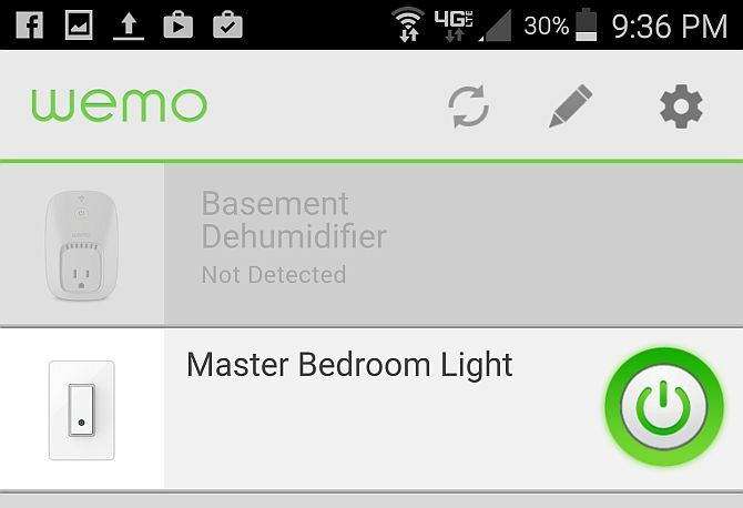 Capture d'écran de l'application Belkin WeMo