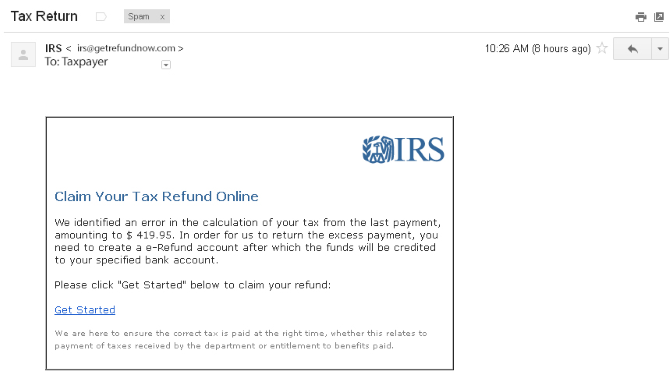 e-mail de remboursement de l'IRS