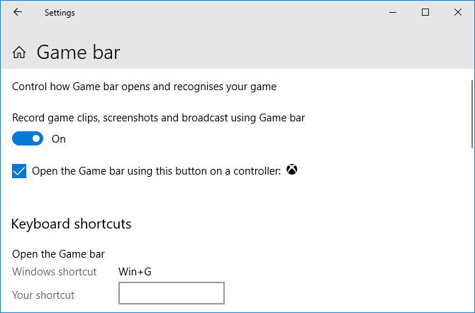 Paramètres de la barre de jeu Windows 10