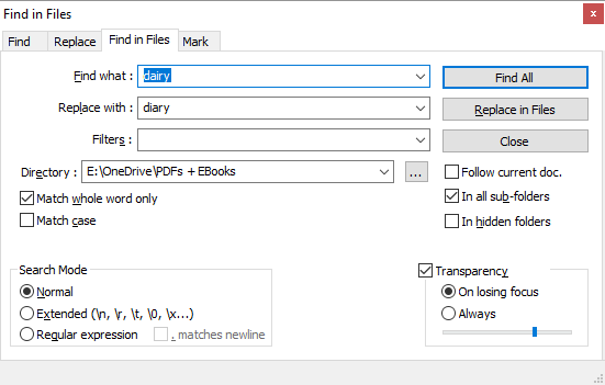 Comment rechercher et remplacer des mots dans plusieurs fichiers Bloc-notes Rechercher dans des fichiers