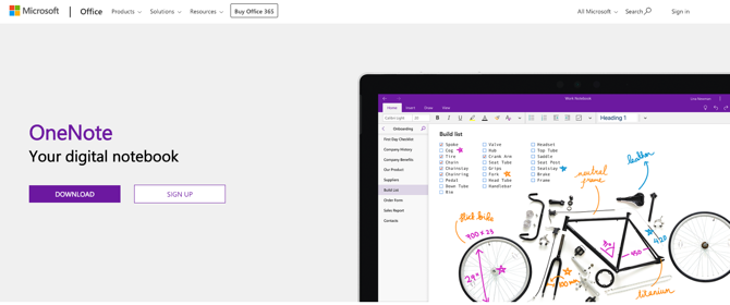 Capture d'écran OneNote