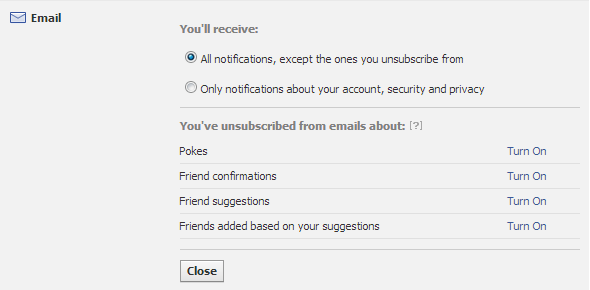 Paramètres de notifications par e-mail Facebook