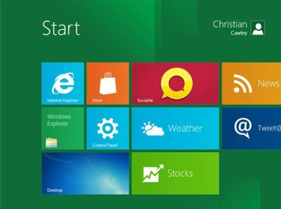 Le nouvel écran de démarrage de Windows 8, optimisé par l'interface utilisateur Metro