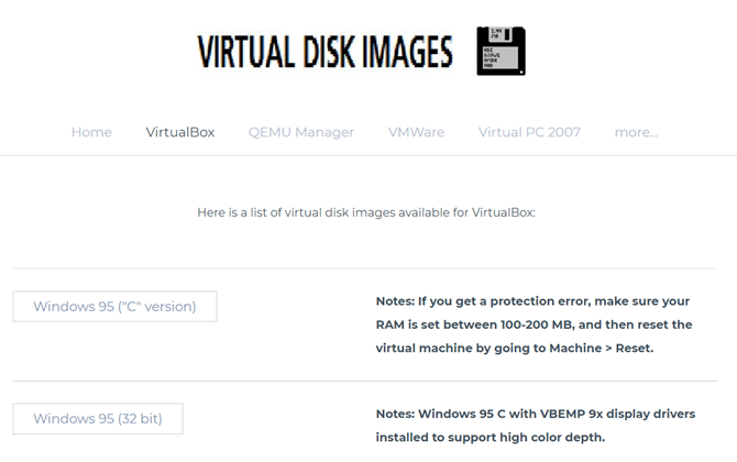 Capture d'écran des images de disque virtuel