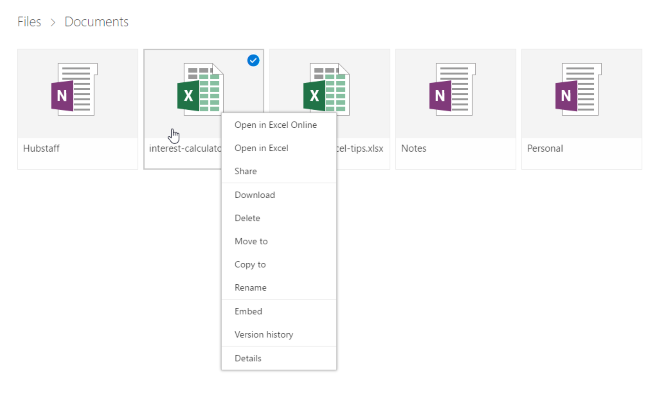 documents onedrive clic droit